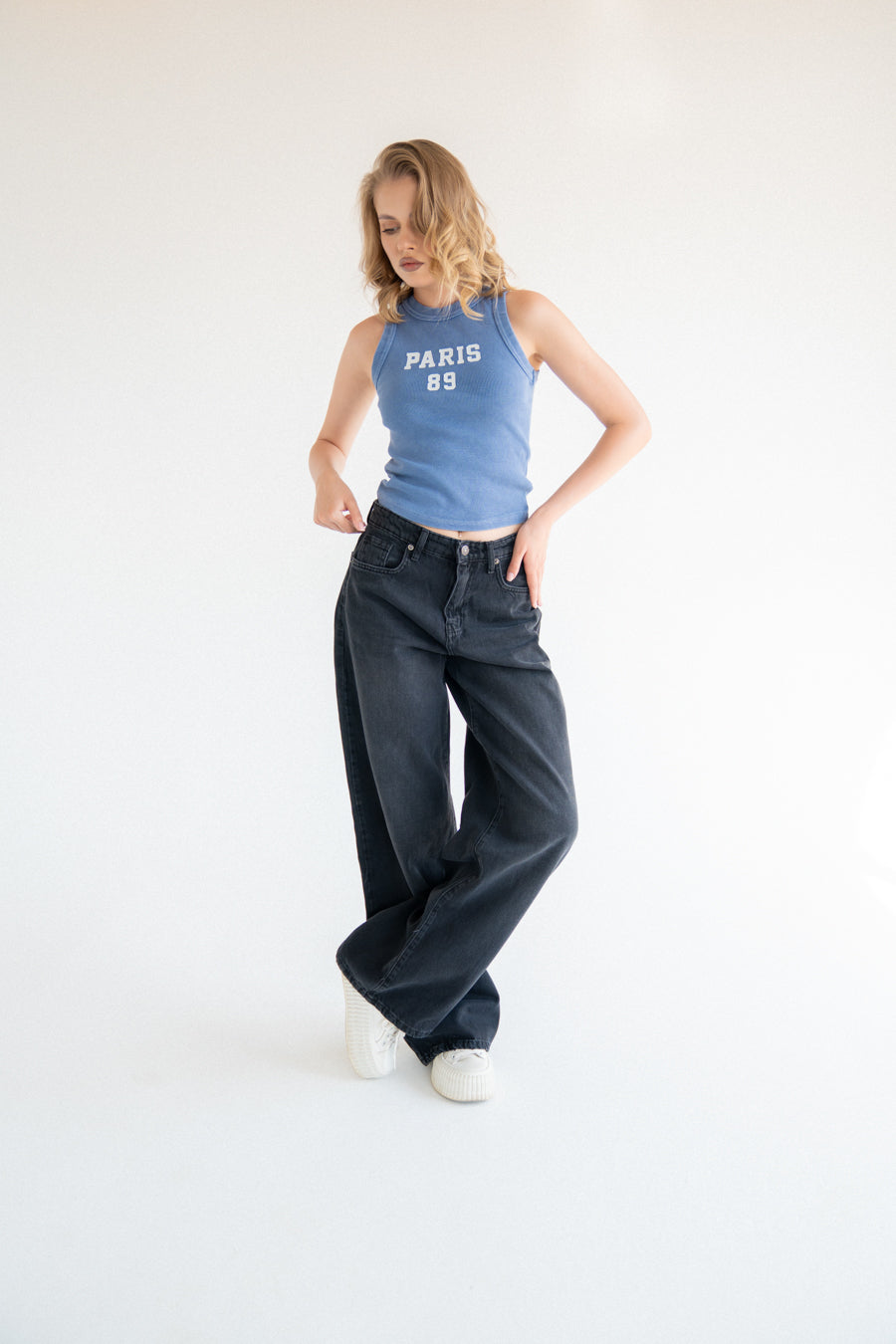 High-Waist Gray Wide Leg Jeans