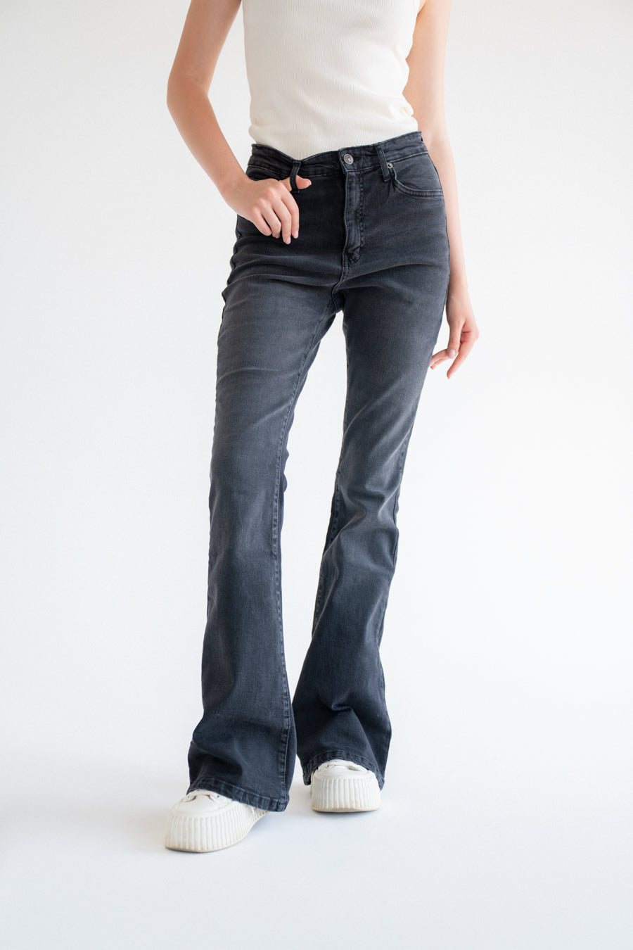 High-Waist Gray Flare Jeans