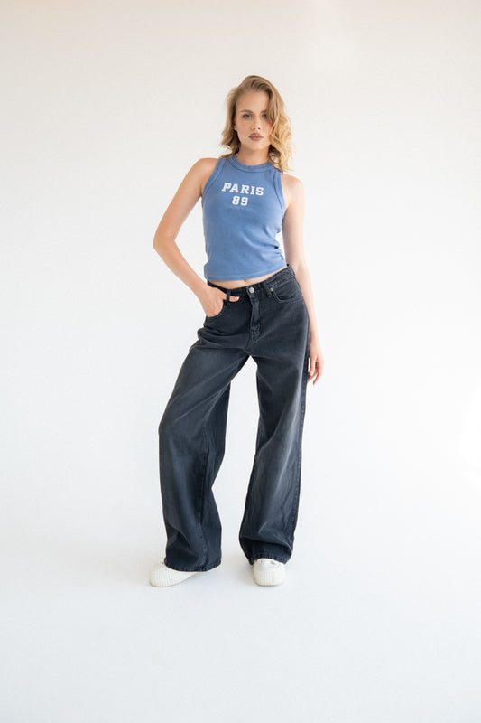 High-Waist Gray Wide Leg Jeans
