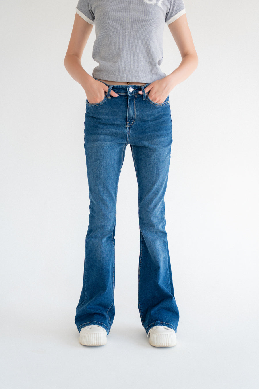 High-Waist Dark Blue Flare Jeans