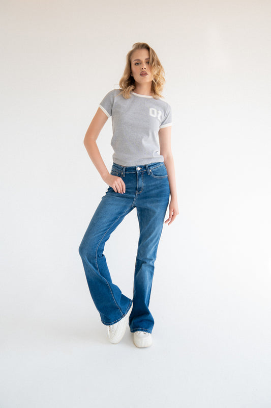 High-Waist Dark Blue Flare Jeans