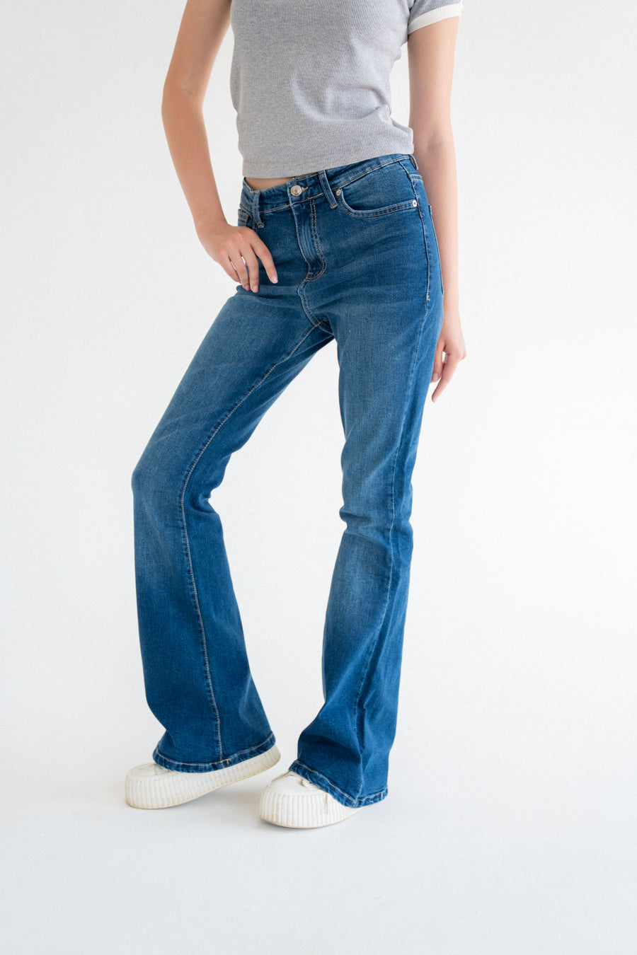 High-Waist Dark Blue Flare Jeans